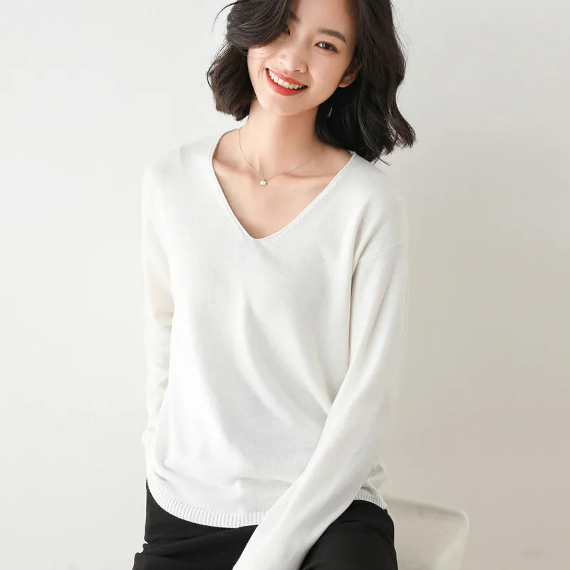 Spring Autumn Wool Blend Sweaters Women Fashion Sexy V-neck Pullover Loose Batwing Sleeve Plus Size Knitted Tops 200929