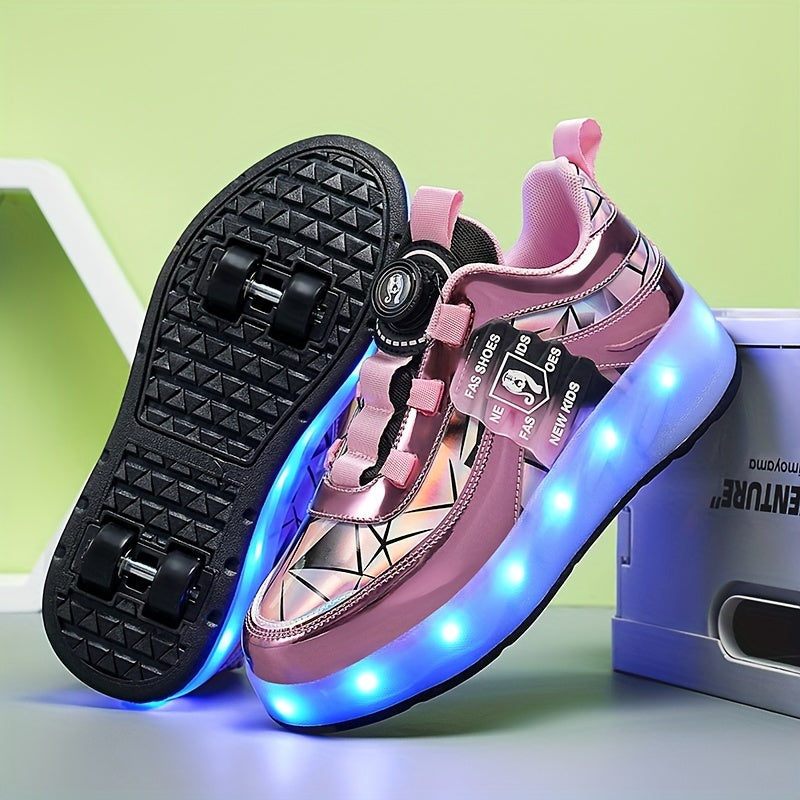 Stylish Unisex LED Light Up Roller Shoes - Comfy Detachable Wheel Skate Sneakers with Rotating Buckle, Breathable Mesh Panels, and Durable Outsoles for Active Boys and Girls