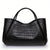 Benpaolv Black Crocodile Embossed Handbag, Large Capacity Zipper Tote Bag, Genuine Leather Detachable Strap Crossbody Bag