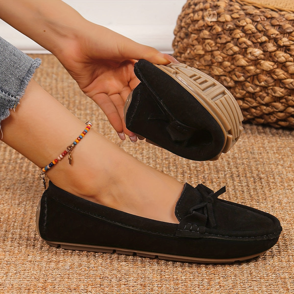 Women's Retro Flat Loafers, Bow Detail Round Toe Slip On Shoes, Casual Soft Sole Casual Wear Shoes