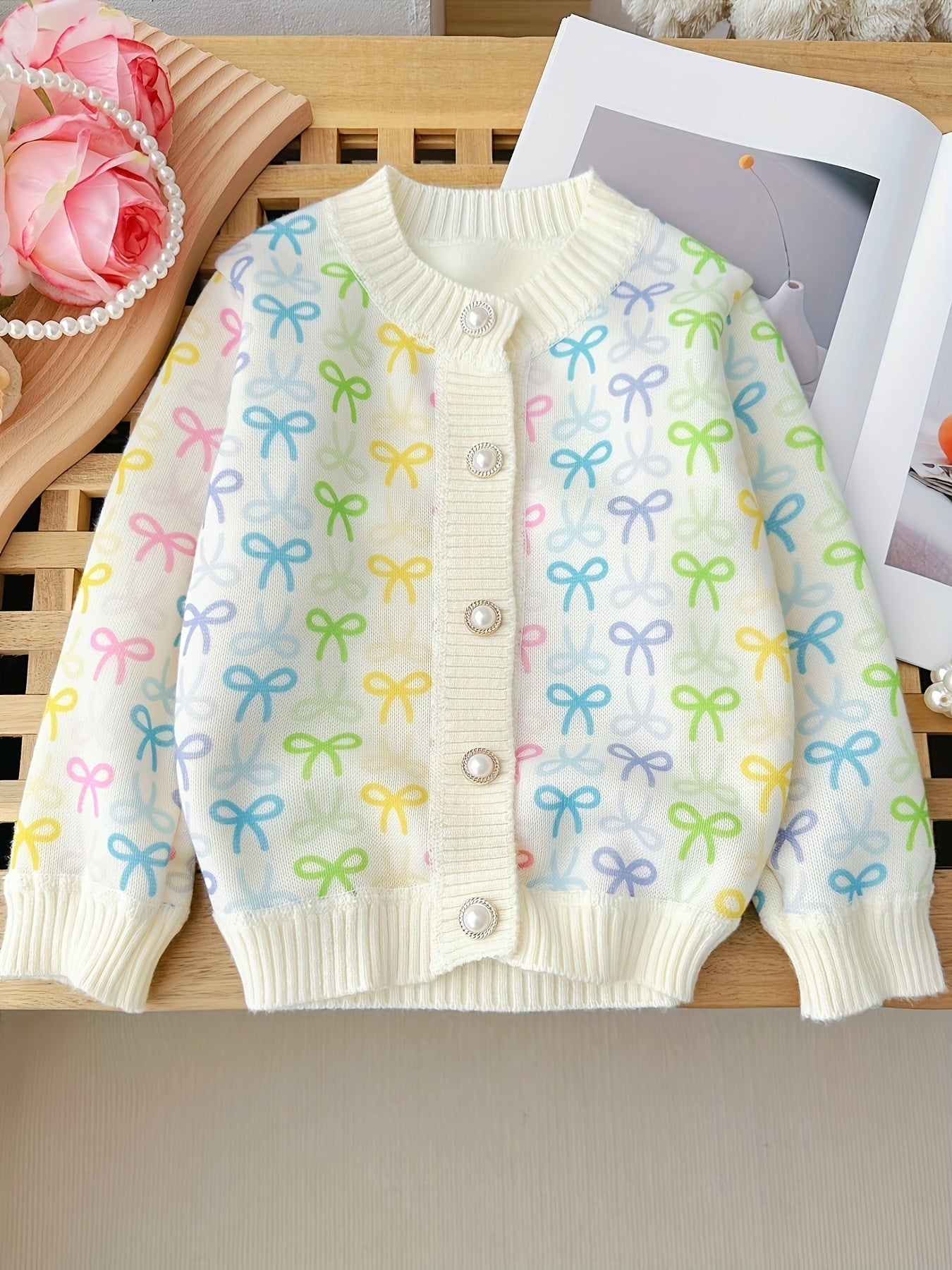 Girl's Bohemian Floral Knit Cardigan, Toddler Spring/Autumn Outerwear, Chic Button-Up Sweater for Girls, Cozy  Collection Top