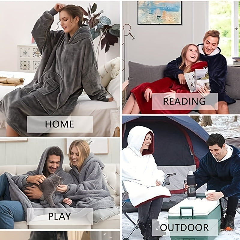 1pc Unisex Giant Hoodie Blanket - Cozy, Ultra-Soft & Warm, Oversized Wearable Sweatshirt with Big Pocket - Perfect for Adults, Men & Women Lounging Comfort