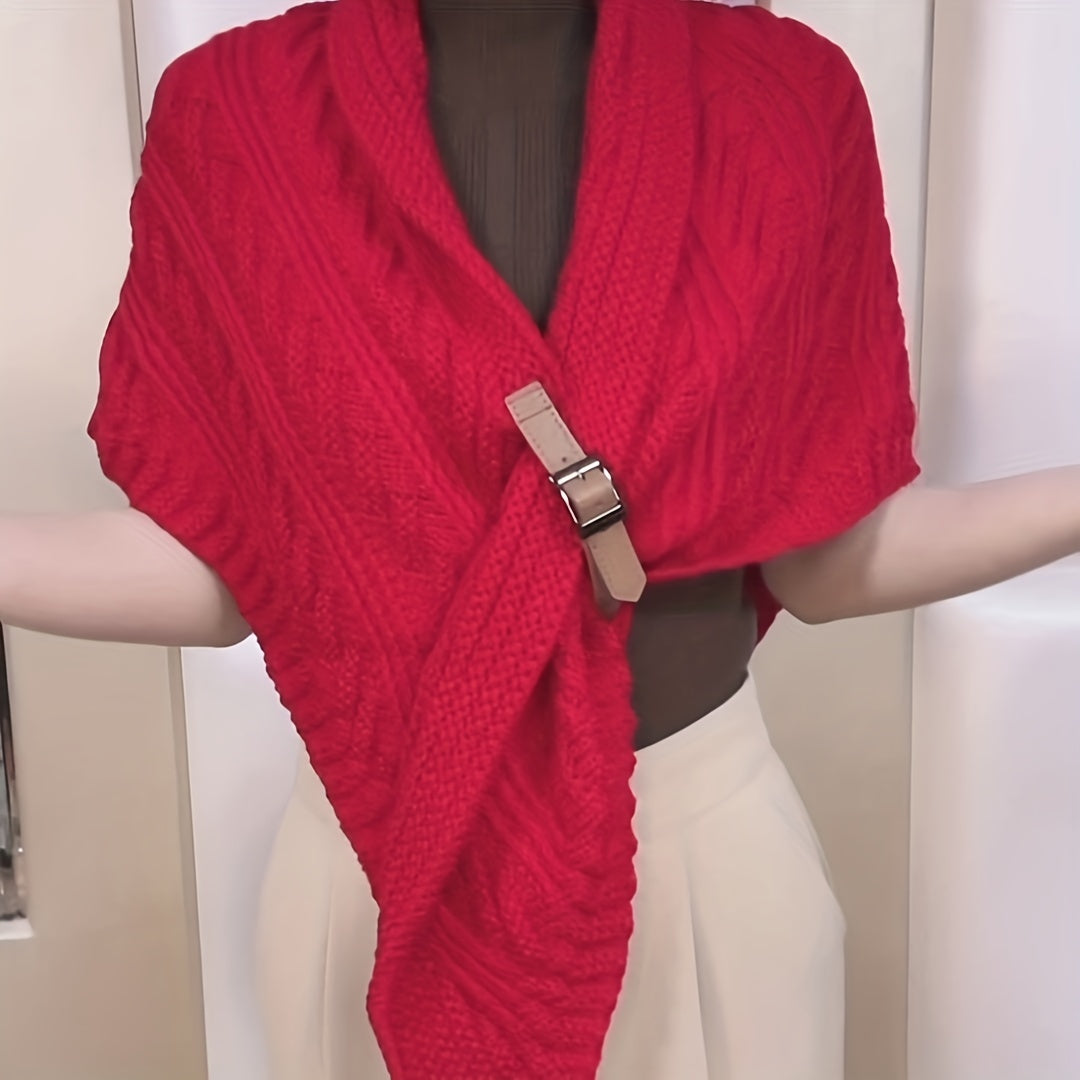 Warm Triangle Shawl Scarf - Thick Knitted, PU Buckle, Casual, Elastic, Perfect for Autumn & Winter Outdoor Activities