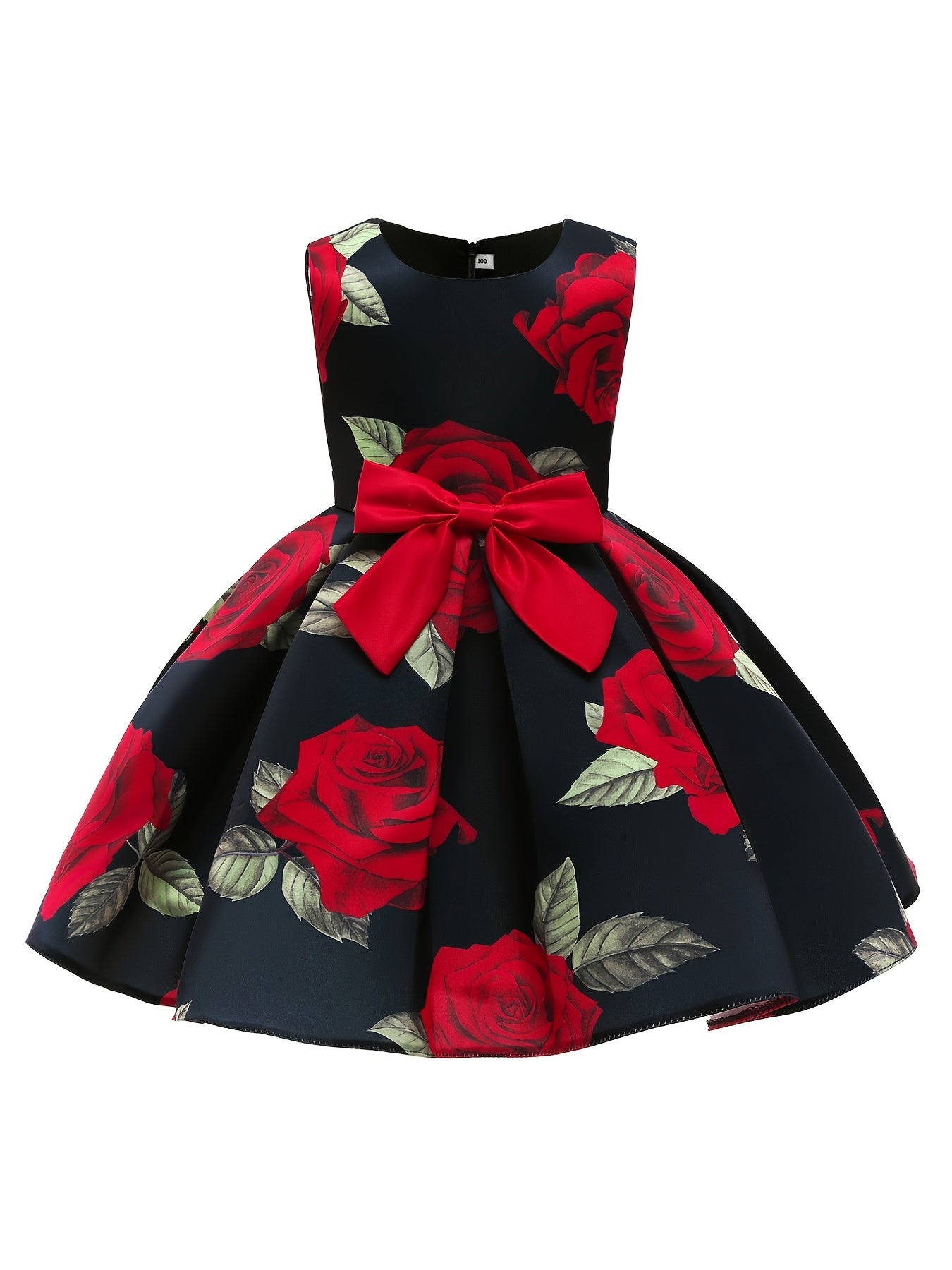 Elegant All-Season Floral Princess Dress for Girls with Bowknot & Belt - Ideal for Weddings, Pageants, and Special Occasions