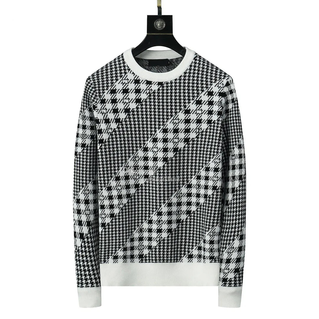 Designer Jacquard Plaid Men's Sweater Loose Relaxed Pullover Knitted Trendy Women's Shirt Long Sleeve Warm Letter Printing Autumn/Winter Versatile M-XXXL