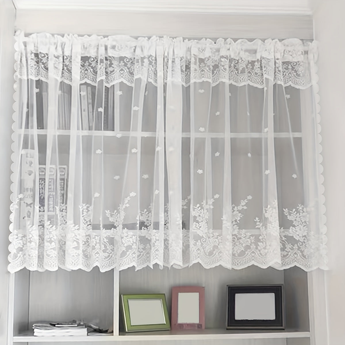 1pc Delicate Lace Small Flower Curtain - Tier Curtain for Living Room, Bedroom, Kitchen Window and Door Decoration - Fresh, Sweet, White, Cafe-Style Cabinet Cover Flat Curtain for Home Decor