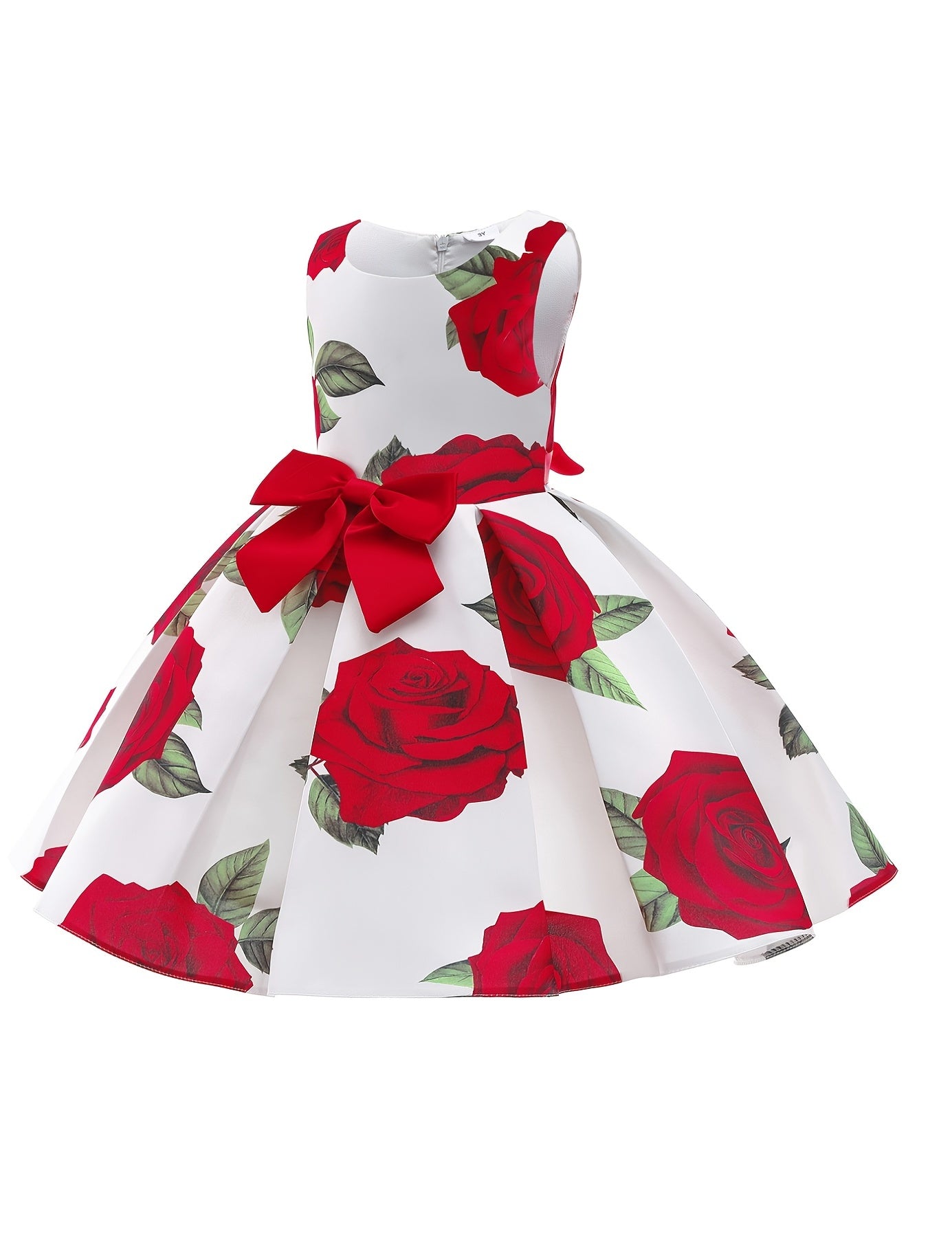 Elegant All-Season Floral Princess Dress for Girls with Bowknot & Belt - Ideal for Weddings, Pageants, and Special Occasions