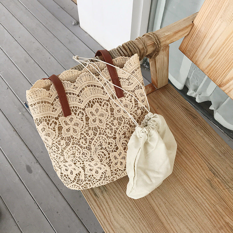 Korean Style New Summer Korean Style Lace Bucket Cloth Bag Women's Bag Women's Handbag Women's Beach Bag One Piece Dropshipping