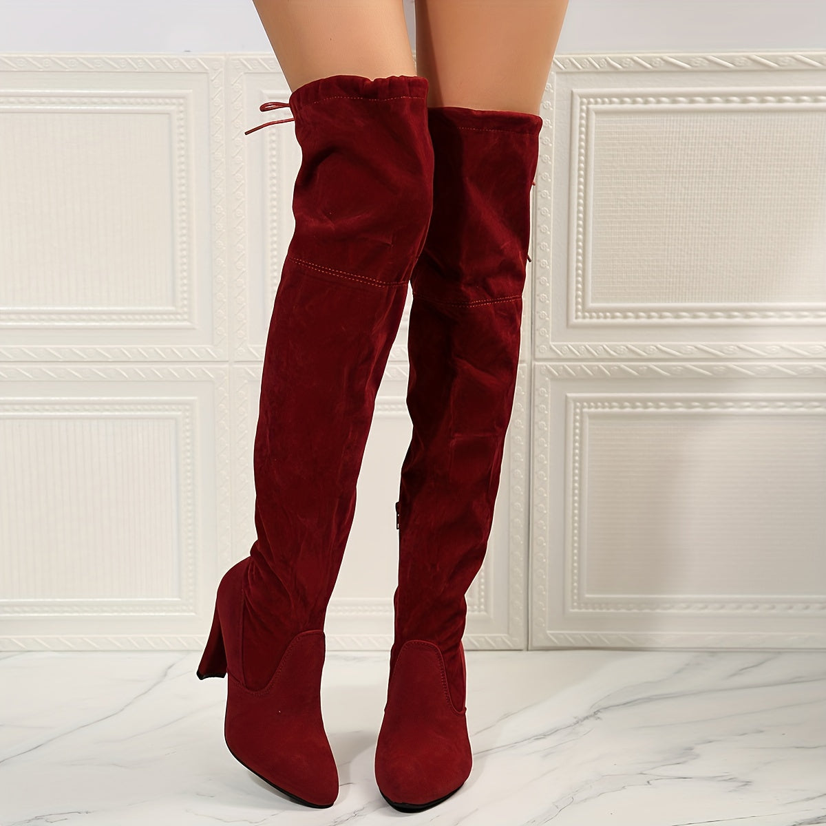 Stunning Women's Over The Knee Block Heeled Boots - Solid Color, Pointed Toe, Lace Up, Comfortable, High-Quality, Fashionable Footwear for Women - Perfect for Daily Wear, Party, and Special Occasions