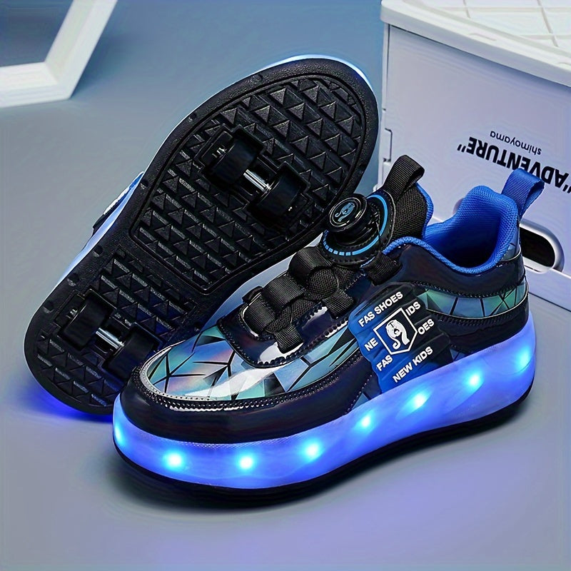 Stylish Unisex LED Light Up Roller Shoes - Comfy Detachable Wheel Skate Sneakers with Rotating Buckle, Breathable Mesh Panels, and Durable Outsoles for Active Boys and Girls