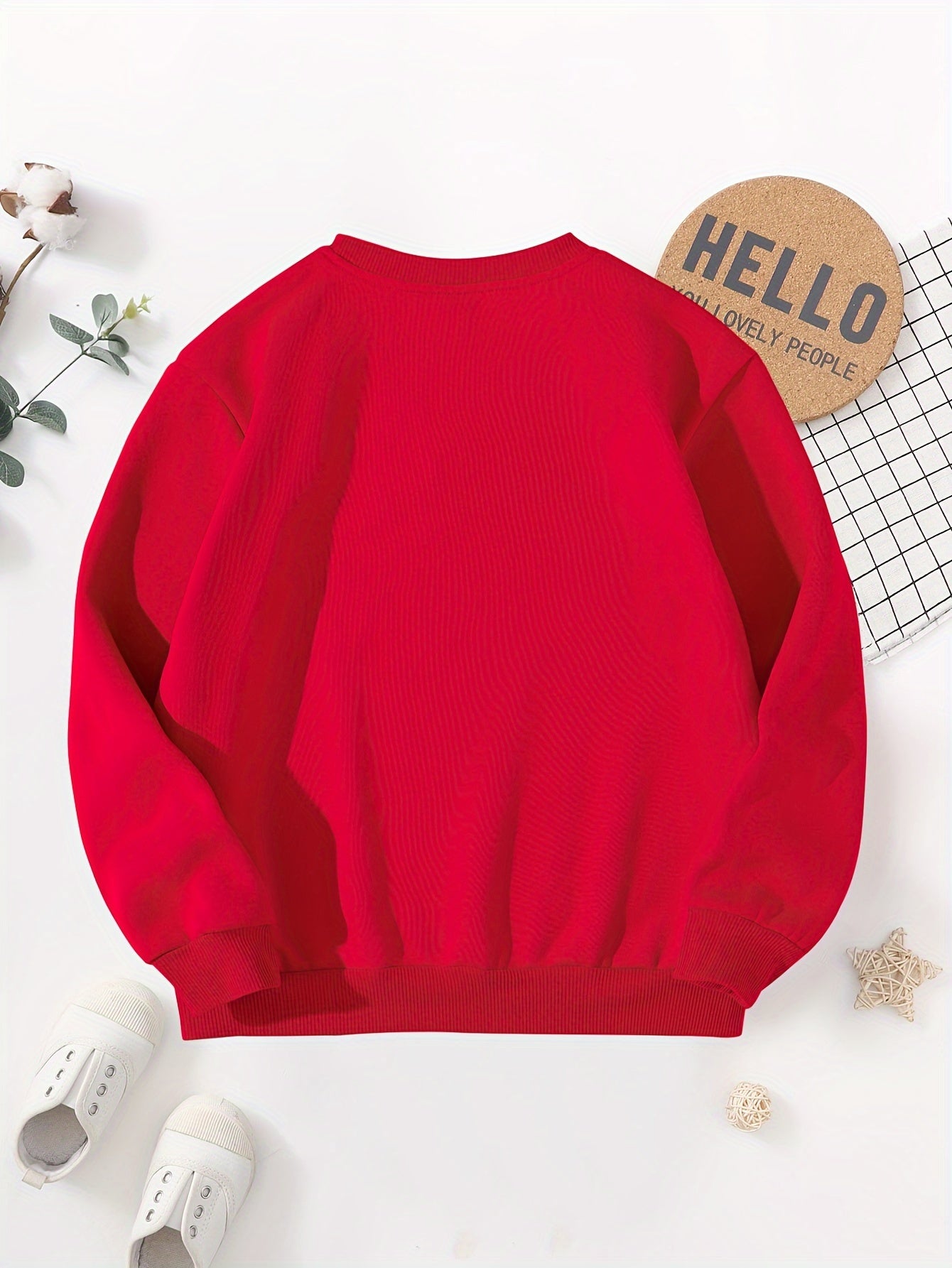 1pc Festive Christmas Santa and Reindeer Print Long Sleeve Pullover Sweatshirt for Boys, Casual Round Neck Polyester Knitwear with Embroidered Details, Regular Fit for Autumn/Winter