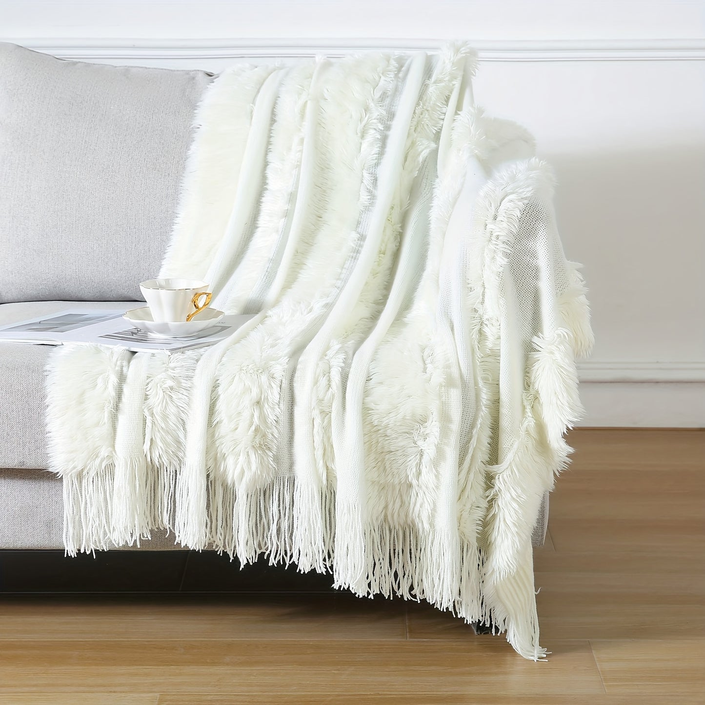 1pc Cozy Chunky Knitted Throw Blanket - Soft Plush Textured, Lightweight, Unique Design, Tassel Accents, Perfect for Couch, Bed, Sofa, Home Decor - Winter Warmth, Snuggle Up, Easy Care