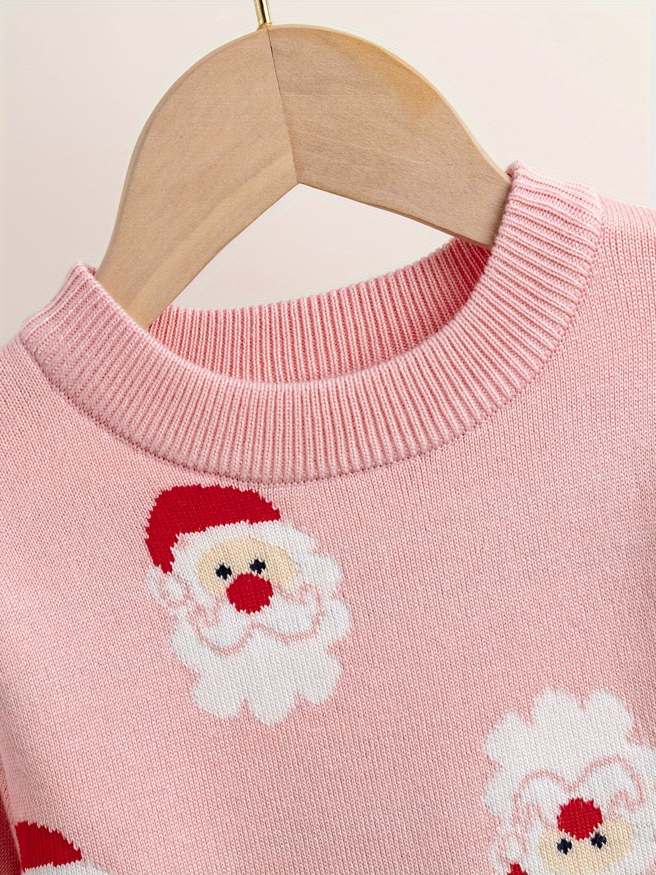 Little Girl Cartoon Santa Jacquard Knitted Pullover Cute Sweater For Fall Winter