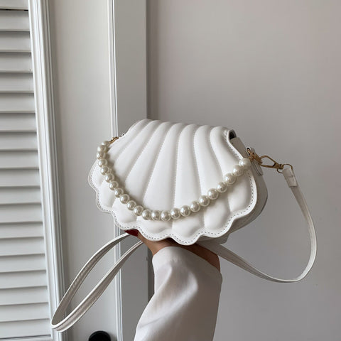 Shell Shaped Crossbody Bag, Fashion Mini Shoulder Bag, Women's Faux Pearl Chain Handbag