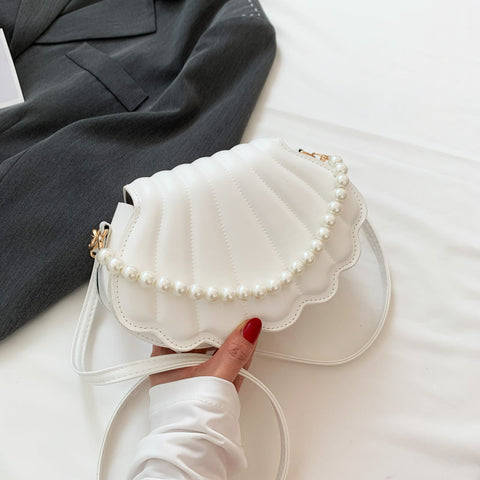 Shell Shaped Crossbody Bag, Fashion Mini Shoulder Bag, Women's Faux Pearl Chain Handbag