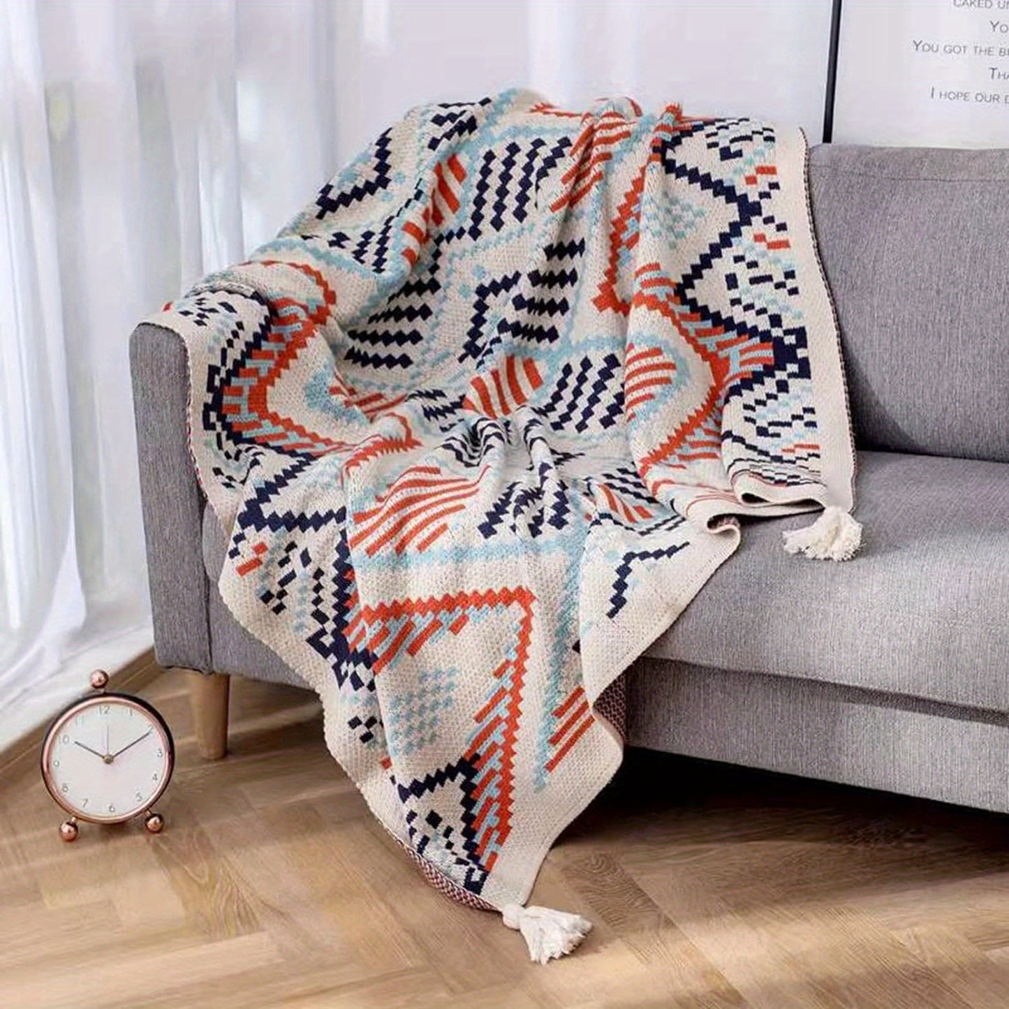 1pc Cozy Boho Knitted Blanket - Ultra-Soft, Warm, and Lightweight Throw for Couch, Sofa, Office, Bed, Camping, and Traveling - Perfect for All Seasons and Occasions