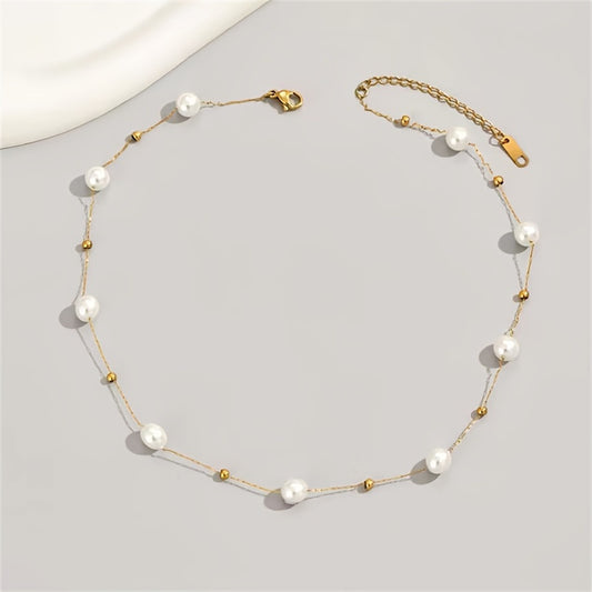 1pc Baroque Faux Pearl Necklace, Elegant Sexy Style Classic Exquisite Stone Beads Beaded Necklace Jewelry, Ideal For Daily Wear