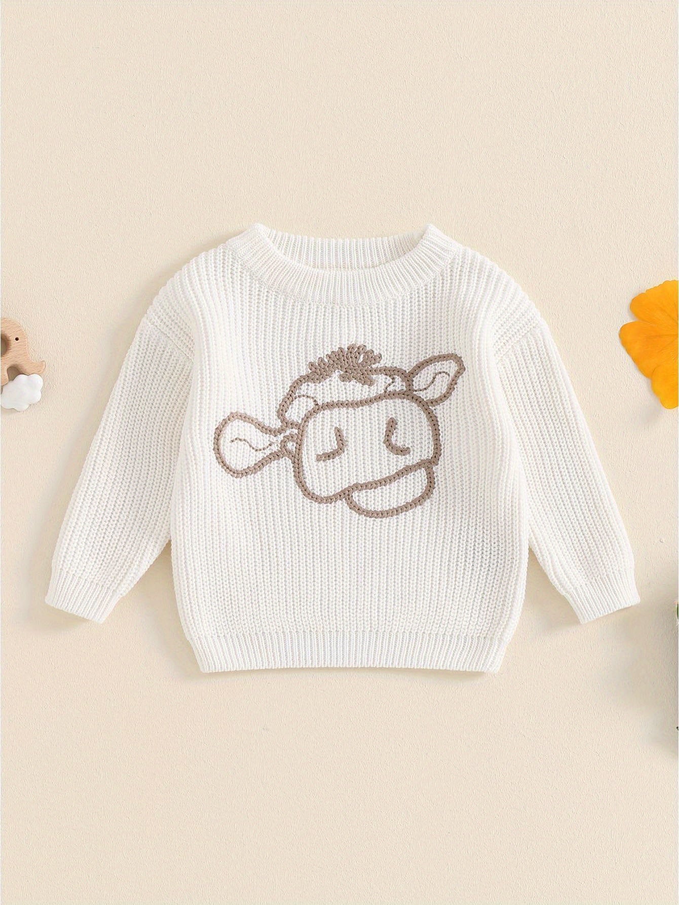 Adorable Knit Sweater Set - Soft, Long Sleeve, Cow Embroidery, Fall Pullover for 0-3 Years Lovely Baby Girls and Boys - Cute Infant Tops for Autumn and Winter Seasons