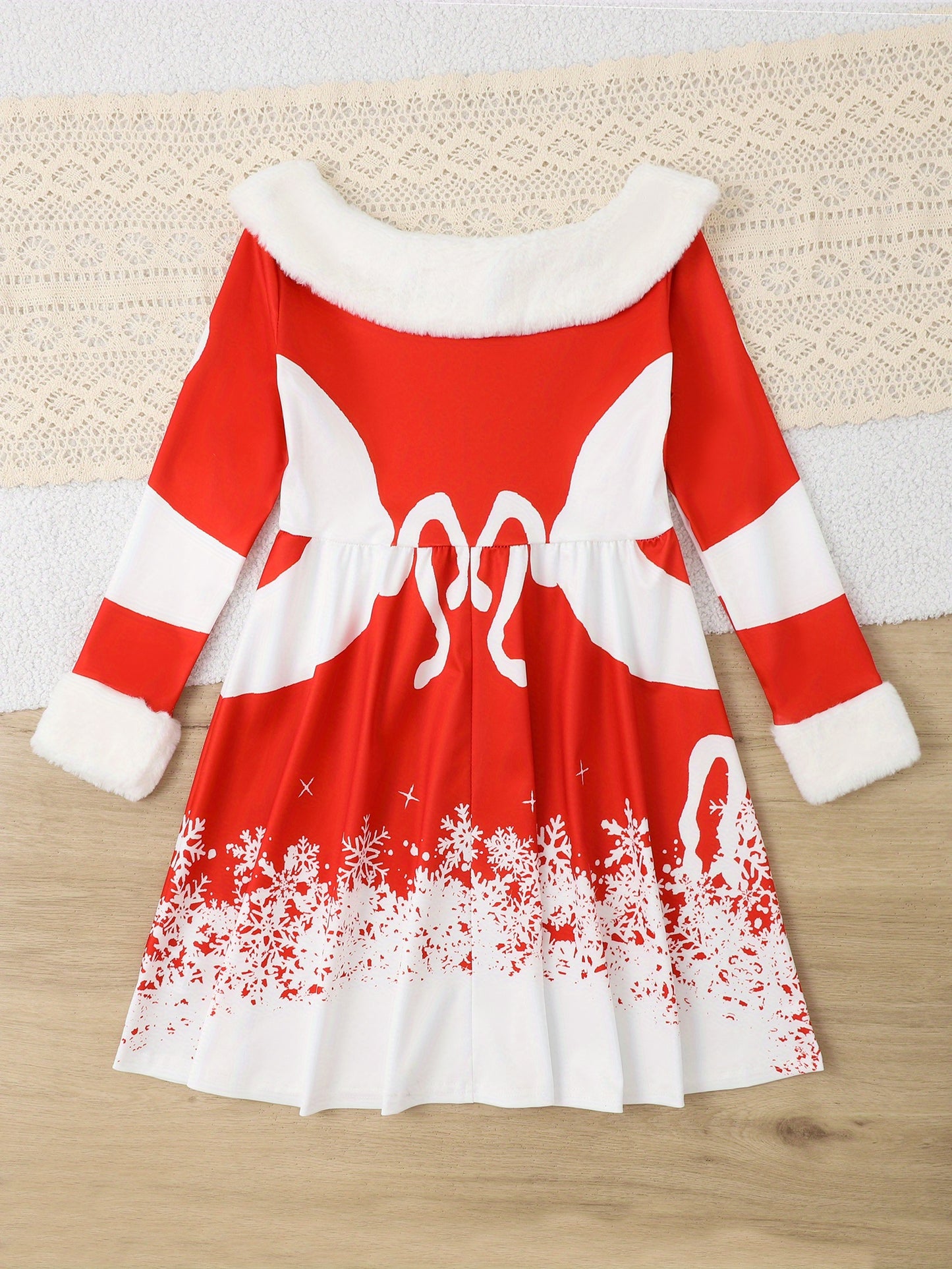 Girl's Christmas Themed Snowflake Print Collar Casual Dress