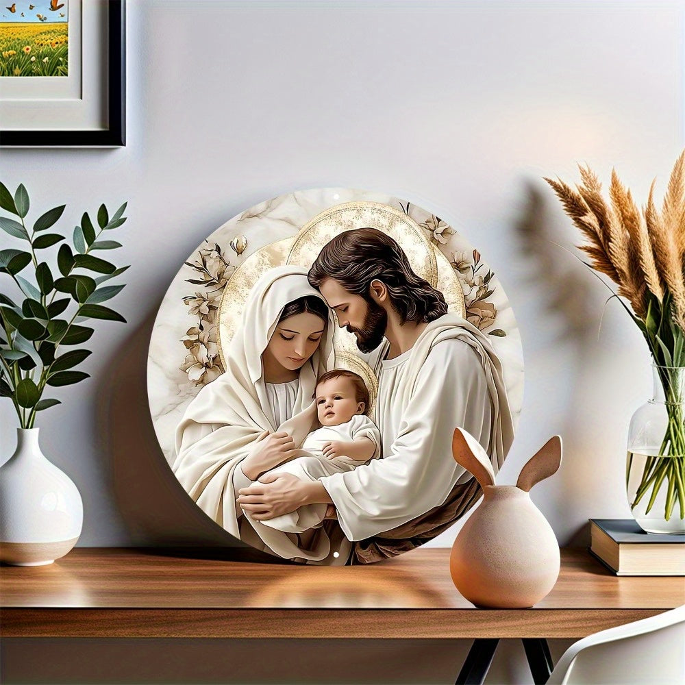 1 PC Acrylic Fun Nativity Scene Round Wreath Home Wall Art Decor for Living Room, Bedroom, Garage, Cafe, Farmhouse Decor with Holiday Gifts, Nativity Theme Decorations