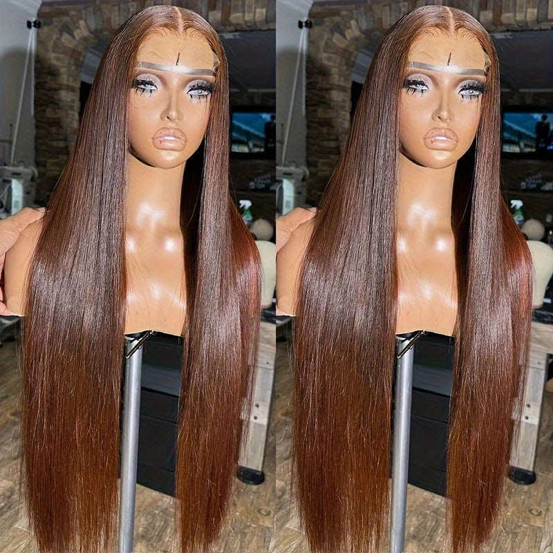 Chocolate Brown Straight Lace Front Wigs 13x4 Lace Front Human Hair Wig Standard Density Crystal HD Lace Wig Baby Hair Affordable Wig for Chic Women Colored #4