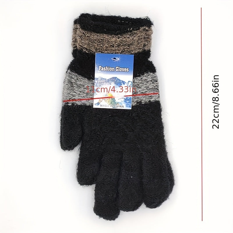 1 Pair Winter Warm Striped Gloves For Men And Women, Thickened Gloves For Outdoor