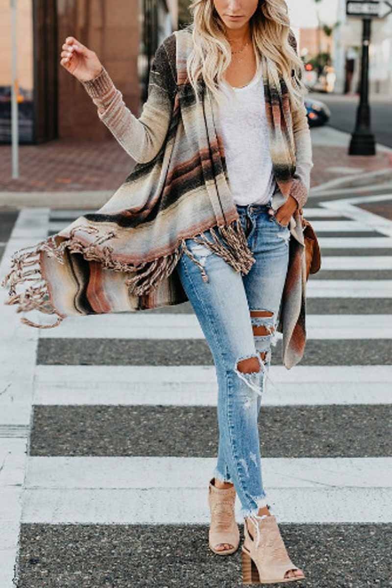 Casual Knitting Tassel Long Sleeve Cardigan