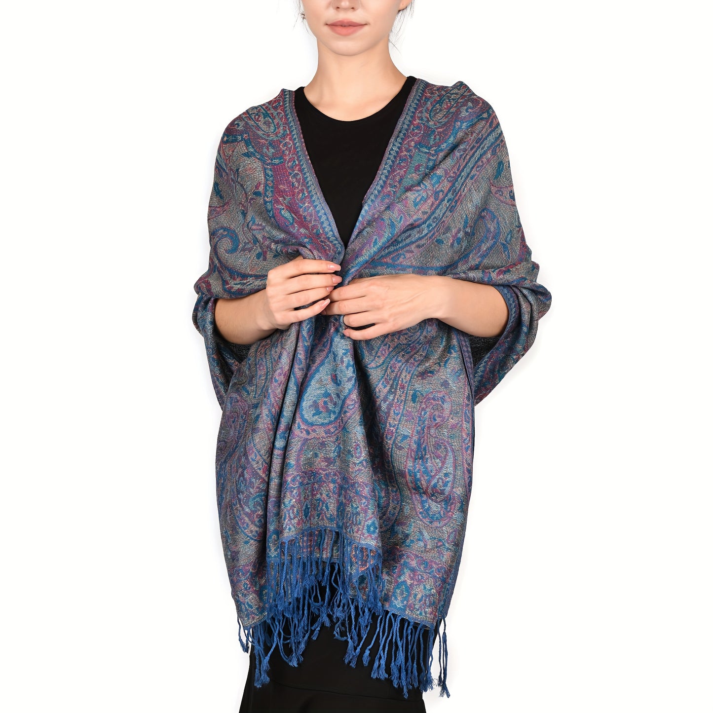 Elegant Reversible Paisley Shawl - Soft, Warm & Breathable with Tassels - Ideal for Traditional Attire & Everyday Elegance