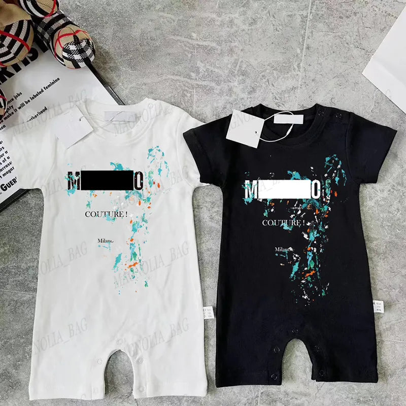 Babies Rompers Casual Suit Bear Letter Colourful Short Sleeve Jumpsuit Summer 100% Cotton Baby Brand Bodysuit Newborn Soft Onesie 59-90cm