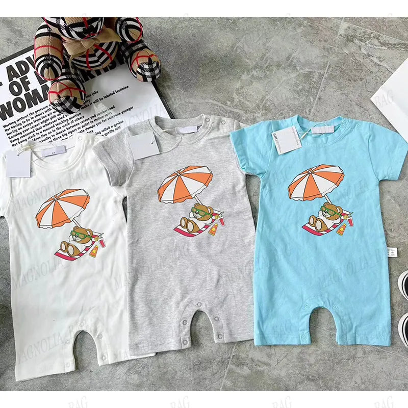 Babies Rompers Casual Suit Bear Letter Colourful Short Sleeve Jumpsuit Summer 100% Cotton Baby Brand Bodysuit Newborn Soft Onesie 59-90cm