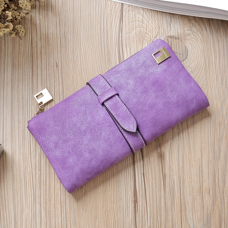 Retro Chic Frosted Long Clutch Wallet - Spacious Card Slots & Phone Pouch - Secure Money Purse for Fashion-Forward Women