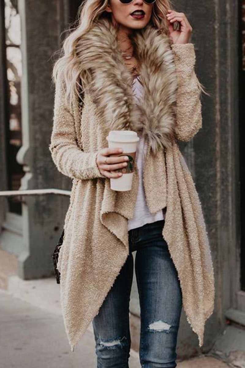 Fur Collar Cardigan Plush Trench Coat