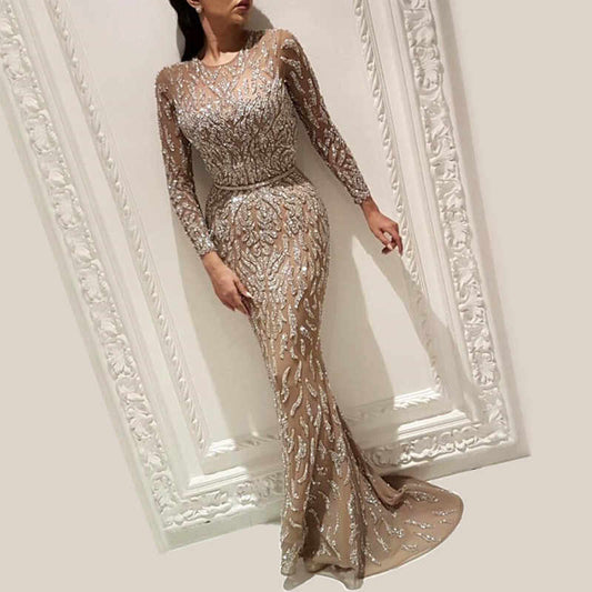 new New Popular trade women's clothing Popular, ,  sexy dress sprinkled with gold long-sleeved fishtail dance dress