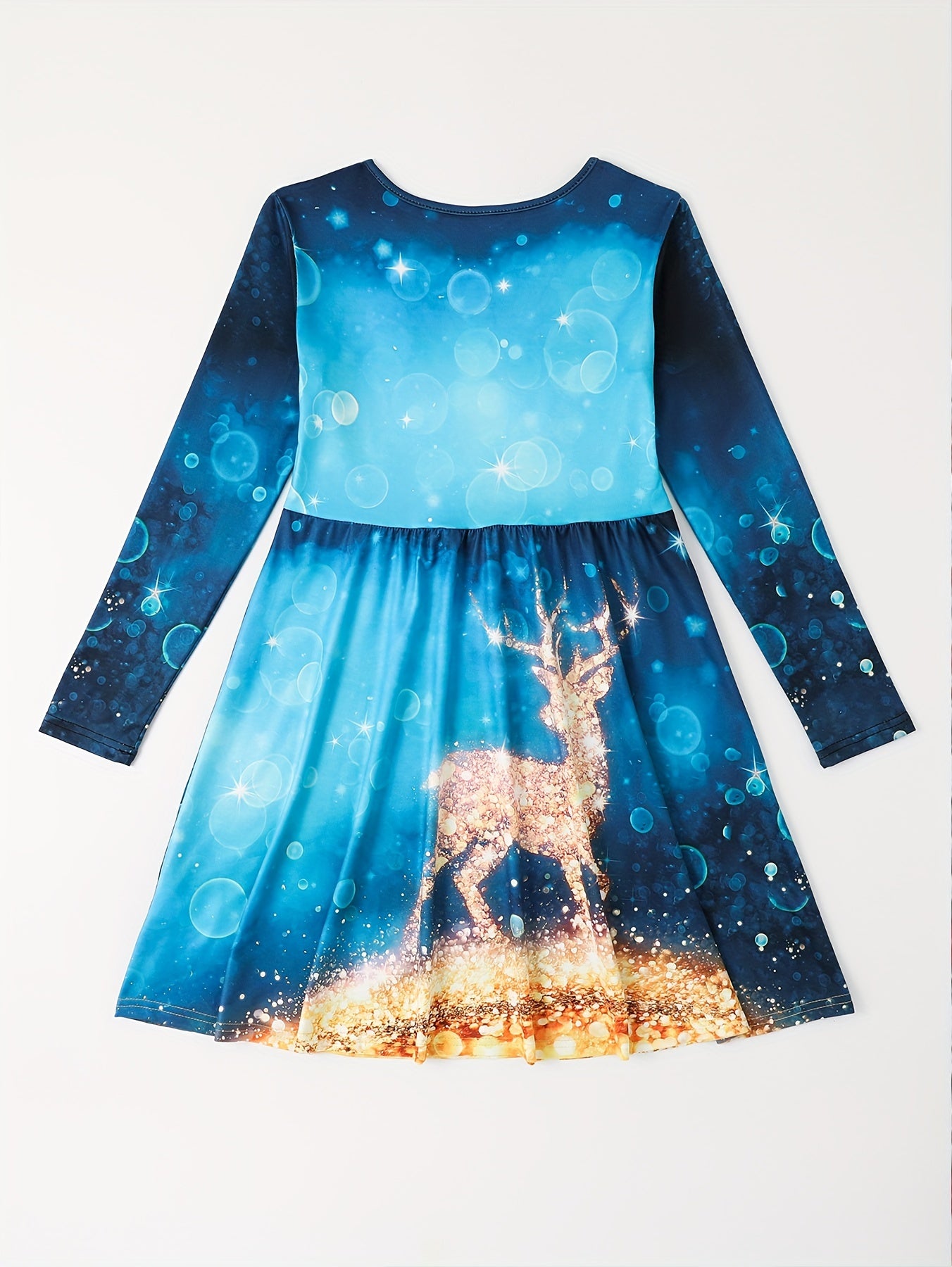 Kids' Reindeer Sparkle Crew Neck Long Sleeve Dress - Soft, Comfy, and Adorable for Spring, Fall, and Christmas - Perfect Gift for Little Girls