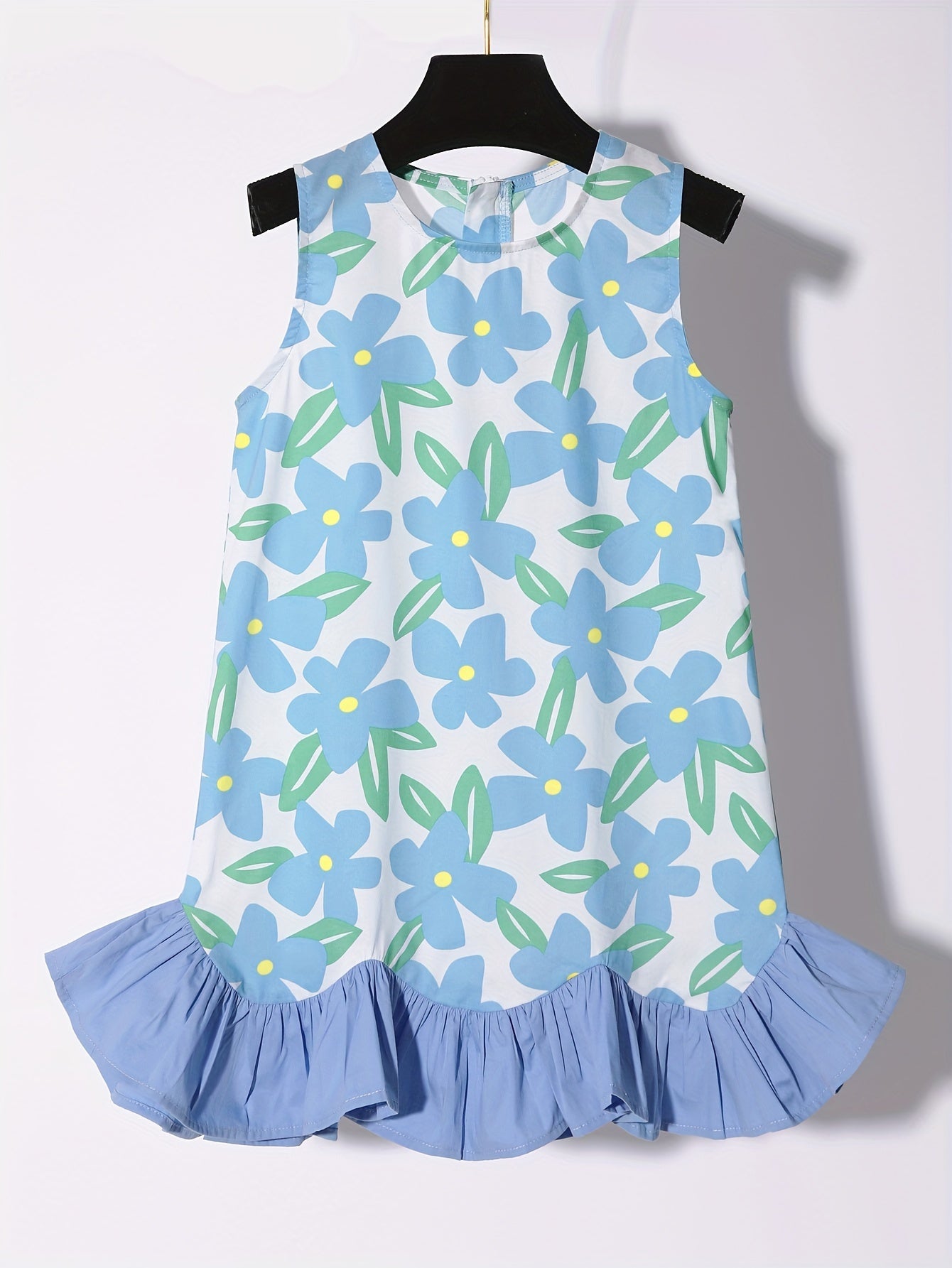 Cotton Floral Princess Dress for Toddlers and Little Girls - Sleeveless, Ruffle Hem, Lightweight, Casual Style, Non-Stretch, Woven, Perfect for Summer - Qingse @ Childhood Brand