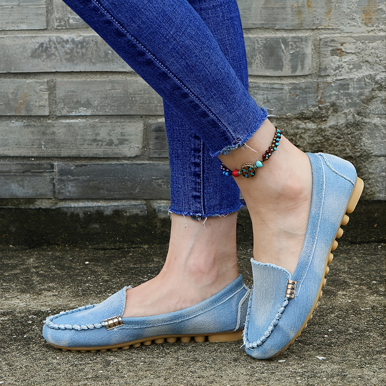 Denim Fabrics Raw Rope-like String Vamp Soft Sole Flat Shoes, Comfortable Soft Shoes, Maternity Supported Mommy Shoes, Women's Shoes