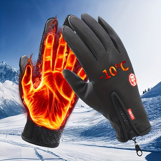 Touchscreen-Compatible Gloves - Waterproof, Warm & Windproof for Outdoor Activities, Non-Slip Grip, Zipper Closure