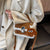 Benpaolv Mini Fuzzy Panel Flap Square Bag, Women's Twist Lock Shoulder Crossbody Purse With Pompom Charm