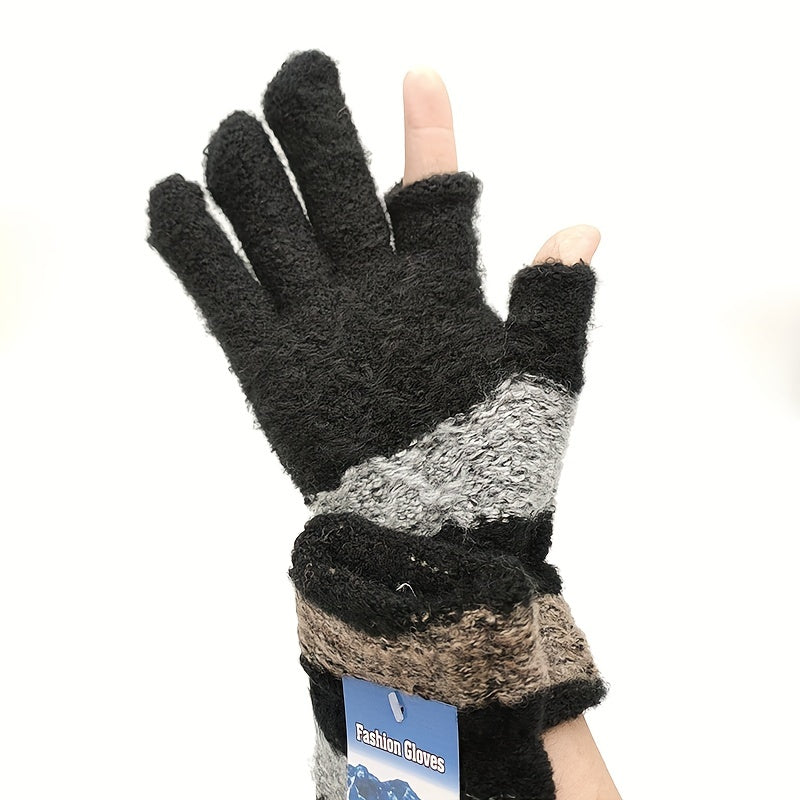 1 Pair Winter Warm Striped Gloves For Men And Women, Thickened Gloves For Outdoor