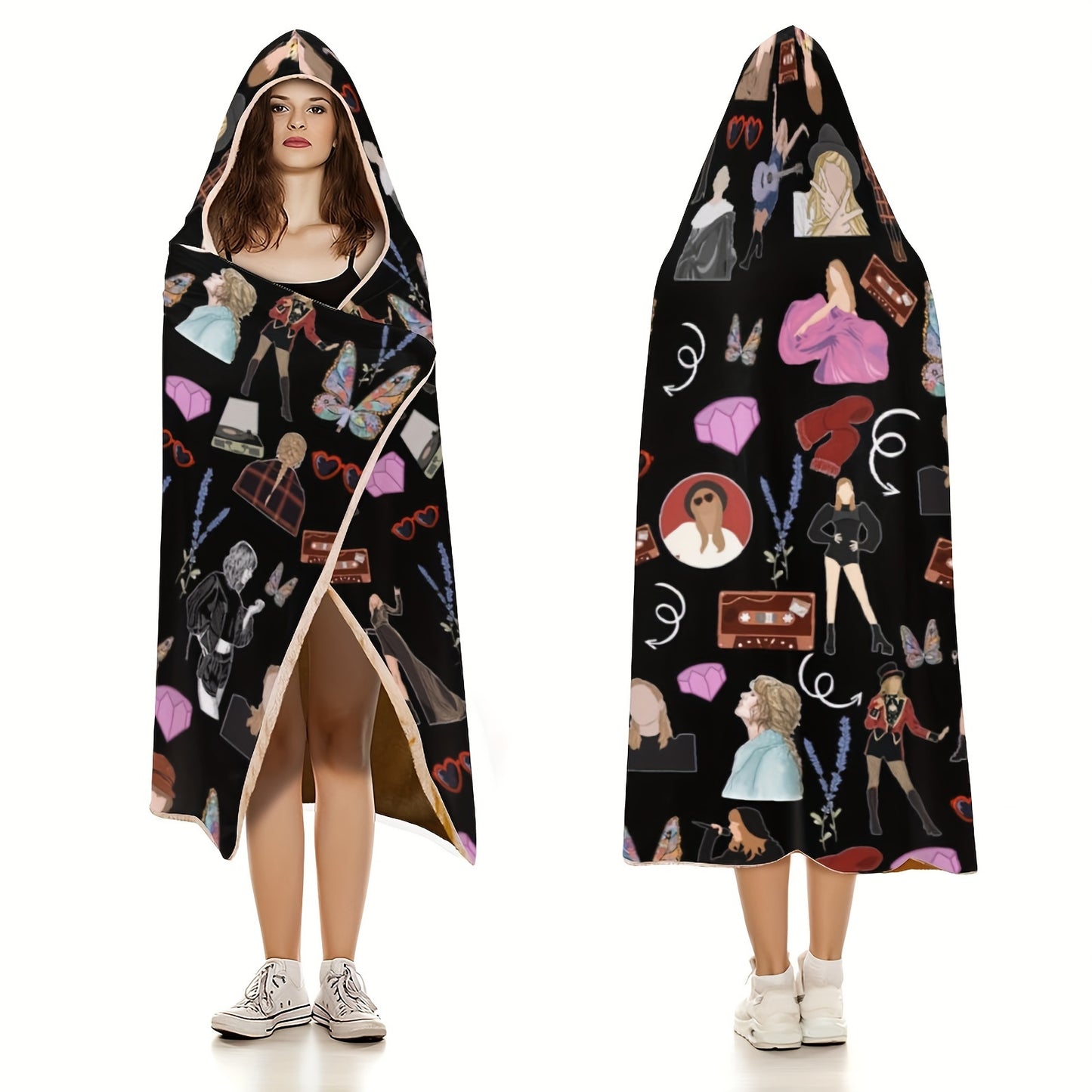 Music Singer Hooded Blanket Soft Warm Flannel Wearable Blanket For Singer Fans Cozy Plush Hoodie Blanket Casual Music Lovers Cloak Blanket Nap Blanket Wrap Blanket For Sofa Bed Office Travel