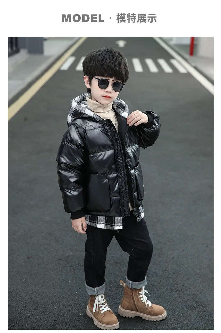 Down Coat Boys' winter padded jacket winter thickened hooded