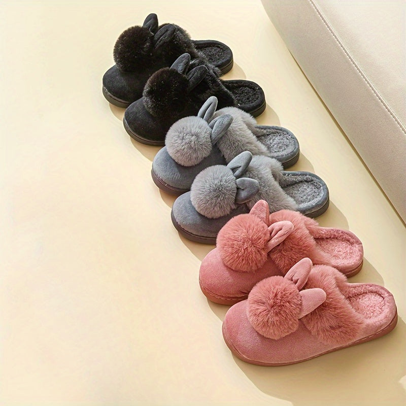 Kawaii Rabbit Charm Slippers - Ultra-Soft Plush Lined, Effortless Slip-On, Premium Warm Winter Shoes for Indoor & Outdoor Adventures