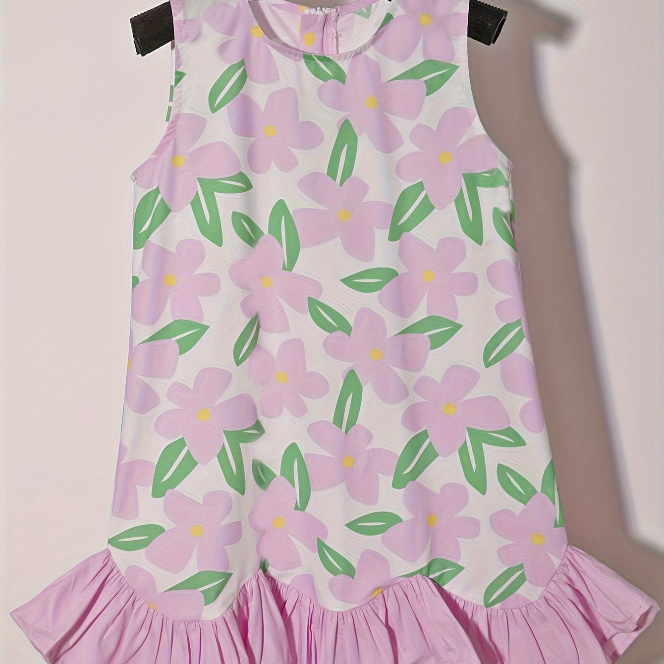 Cotton Floral Princess Dress for Toddlers and Little Girls - Sleeveless, Ruffle Hem, Lightweight, Casual Style, Non-Stretch, Woven, Perfect for Summer - Qingse @ Childhood Brand