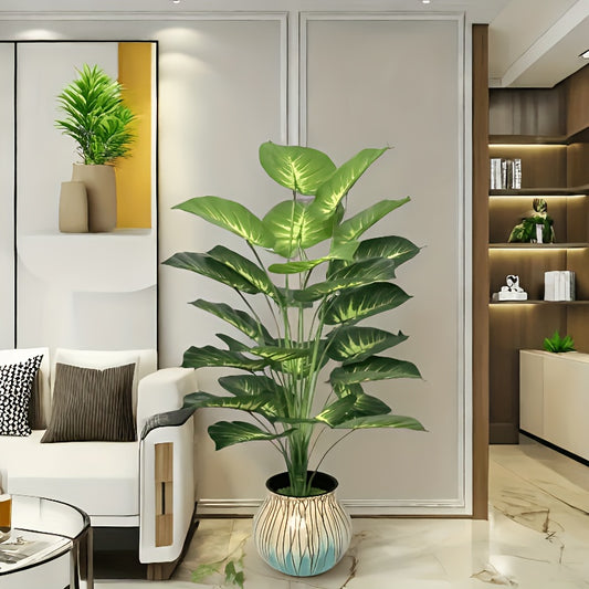 A Large Realistic Pothos Leaf Plant - 24 Large Leaves, Broad-leaved Plant Decoration, Green Wide-leaved Tropical Rainforest Decoration Tree, All-year-round Seasonal, Indoor and Outdoor Artificial Tree Potted Plants Perfectly Suitable for Weddings, Hotels,