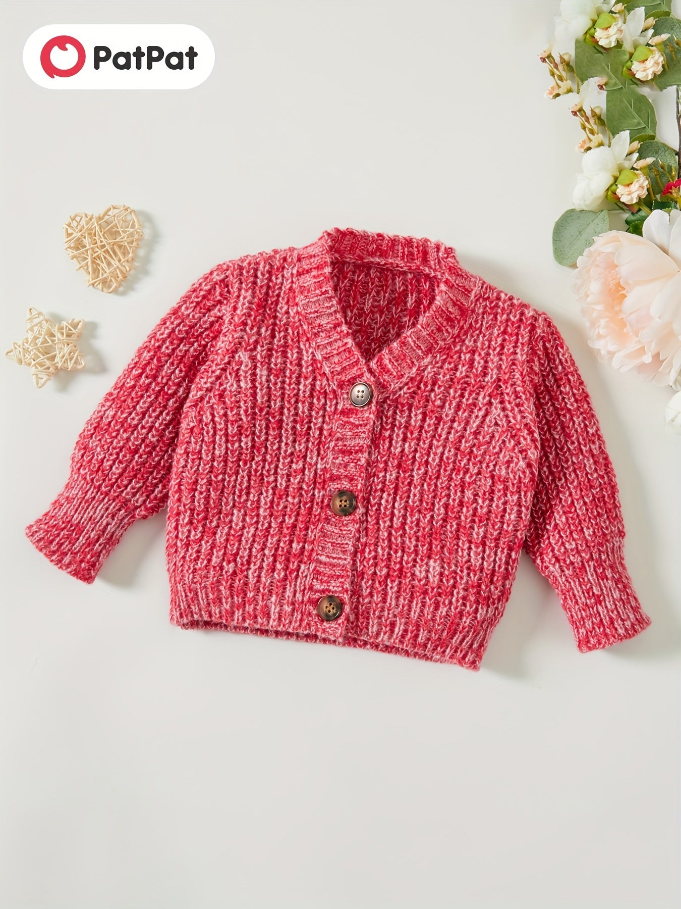 PatPat Baby Girl/Boy Classic Knit Cardigans Button V-Neck Long-sleeve Sweater Coat For Spring & Autumn/Fall