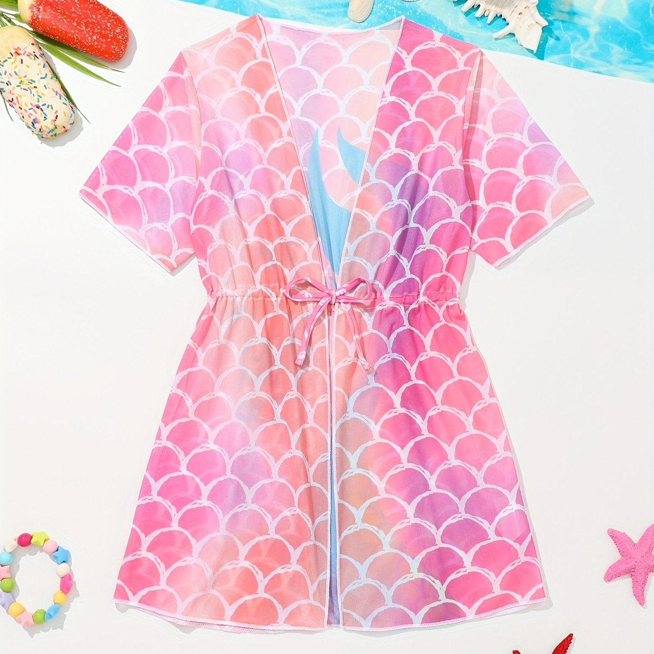 Vibrant Gradient Fish Scale Graphic One-Piece Swimwear Cover Up for Toddler Girls - Quick-Dry, Soft, and Comfortable for Beach Vacation, Water Play, and Outdoor Fun - Adorable and Stylish Design