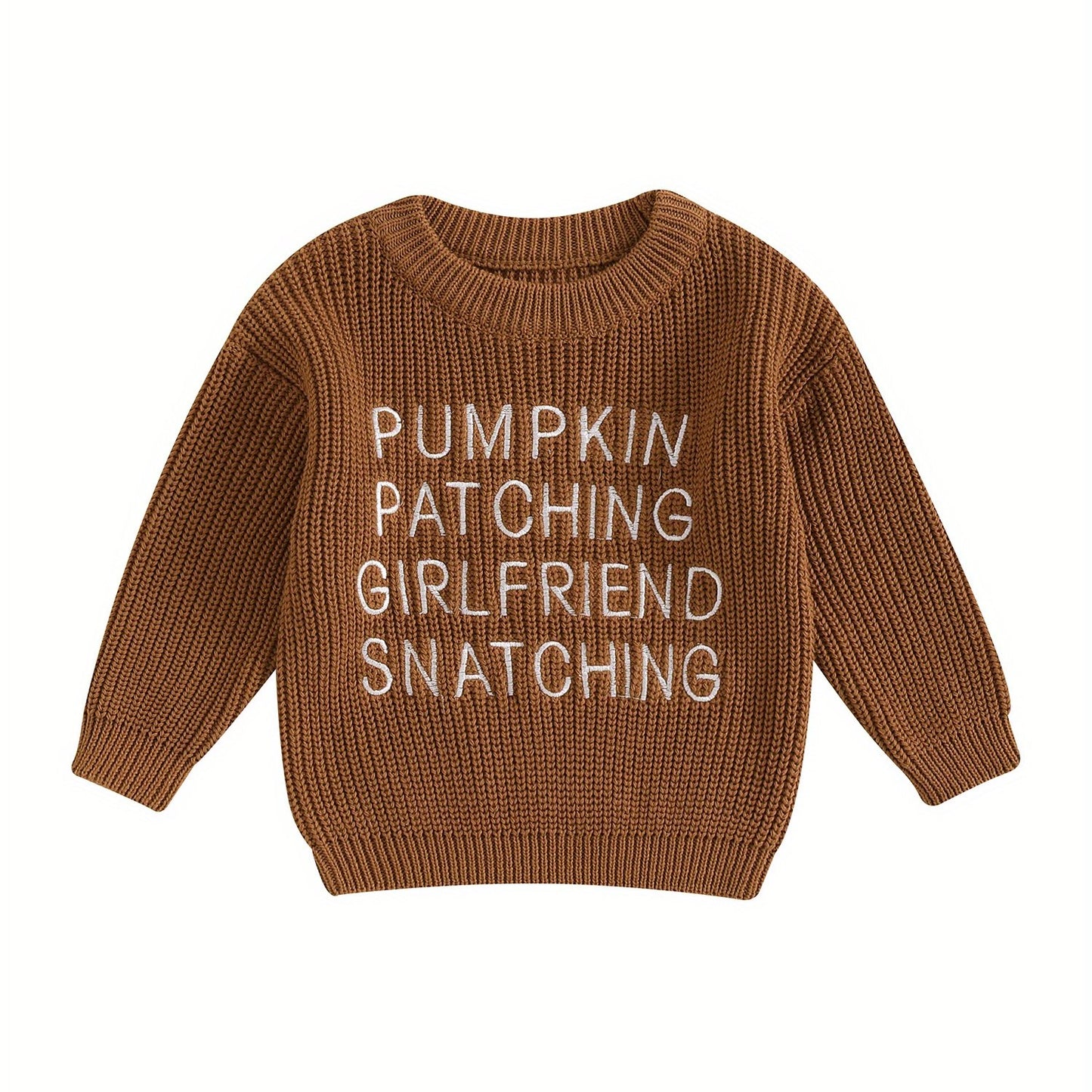 3 Months-5 Years Adorable Toddler Baby Girls' Spooky Halloween Letter Embroidered Long Sleeve Round Neck Ribbed Knitted Pullover Sweaters for Fall Season