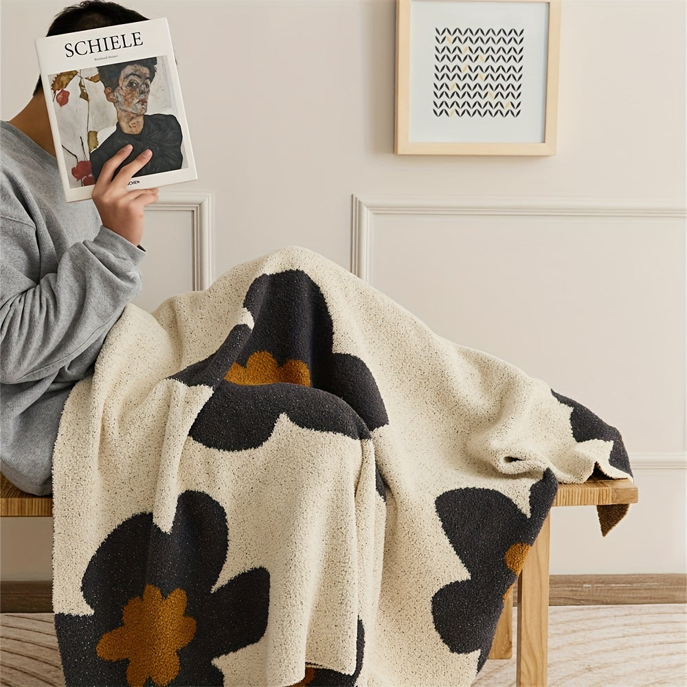 Stay Warm and Cozy with this Beautiful Nordic Flower Pattern Knitted Blanket!