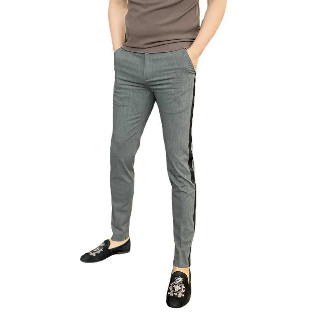 Mens Pants Business casual pants men's new autumn side slit trousers with slim slim straight nine-minute trousers Q240617