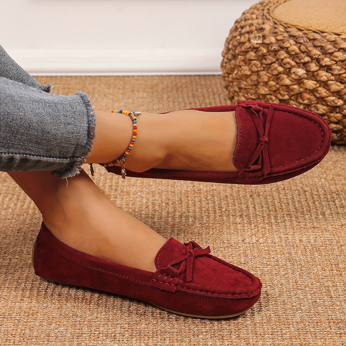 Women's Retro Flat Loafers, Bow Detail Round Toe Slip On Shoes, Casual Soft Sole Casual Wear Shoes